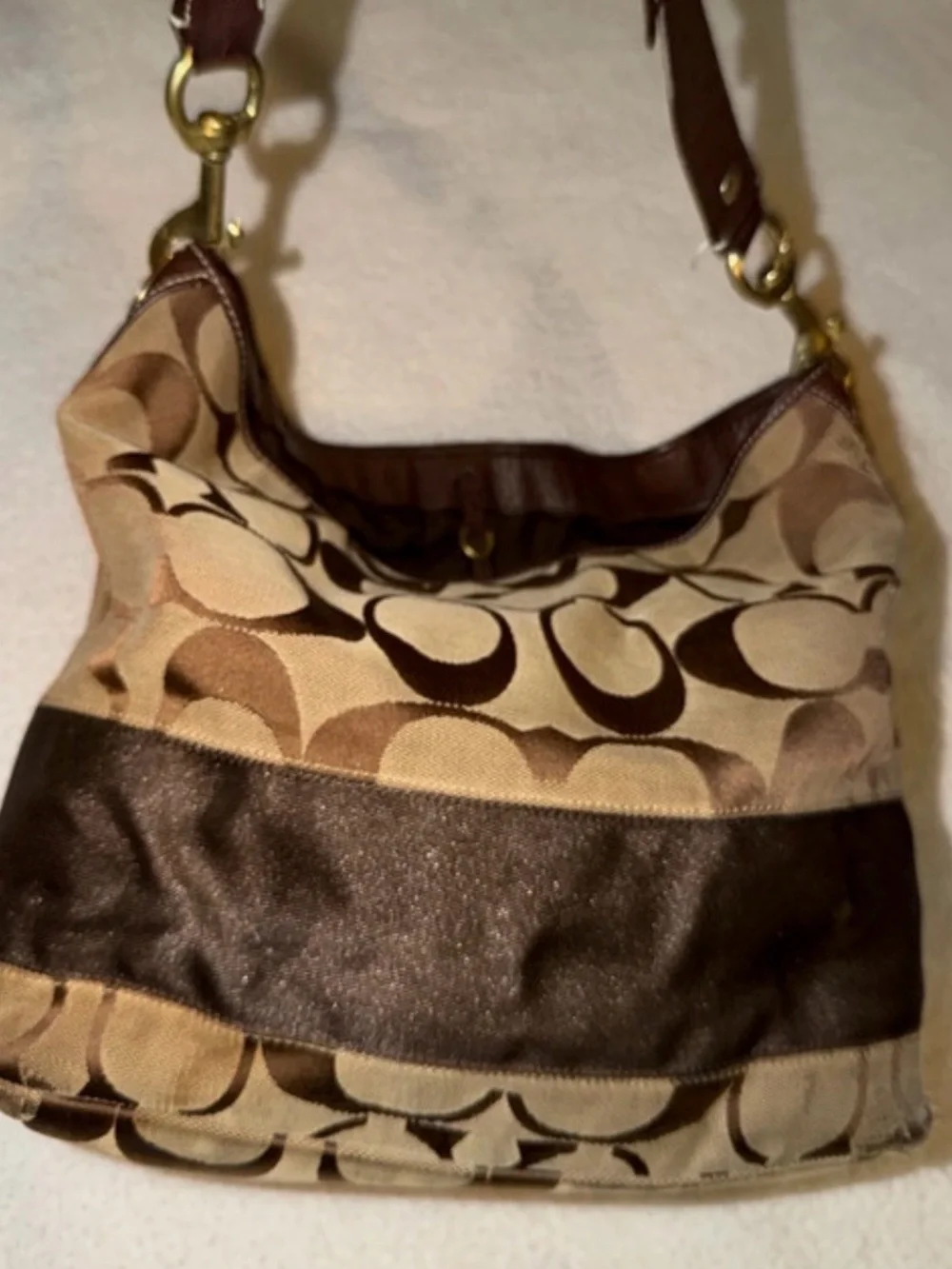 Vintage Coach Signature Canvas Hobo in Brown and Tan